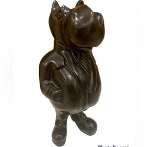 African hand carved ebony figure hippopotamus in a suit and tie